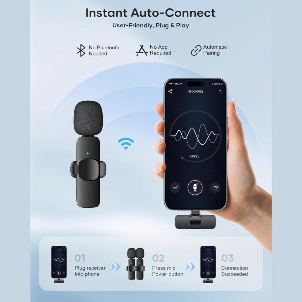 K9 Double Microphone with 3 Connectors β iPhone, Type-C & Android Upgrade your audio recording experience with the K9 Double Wi ARDS