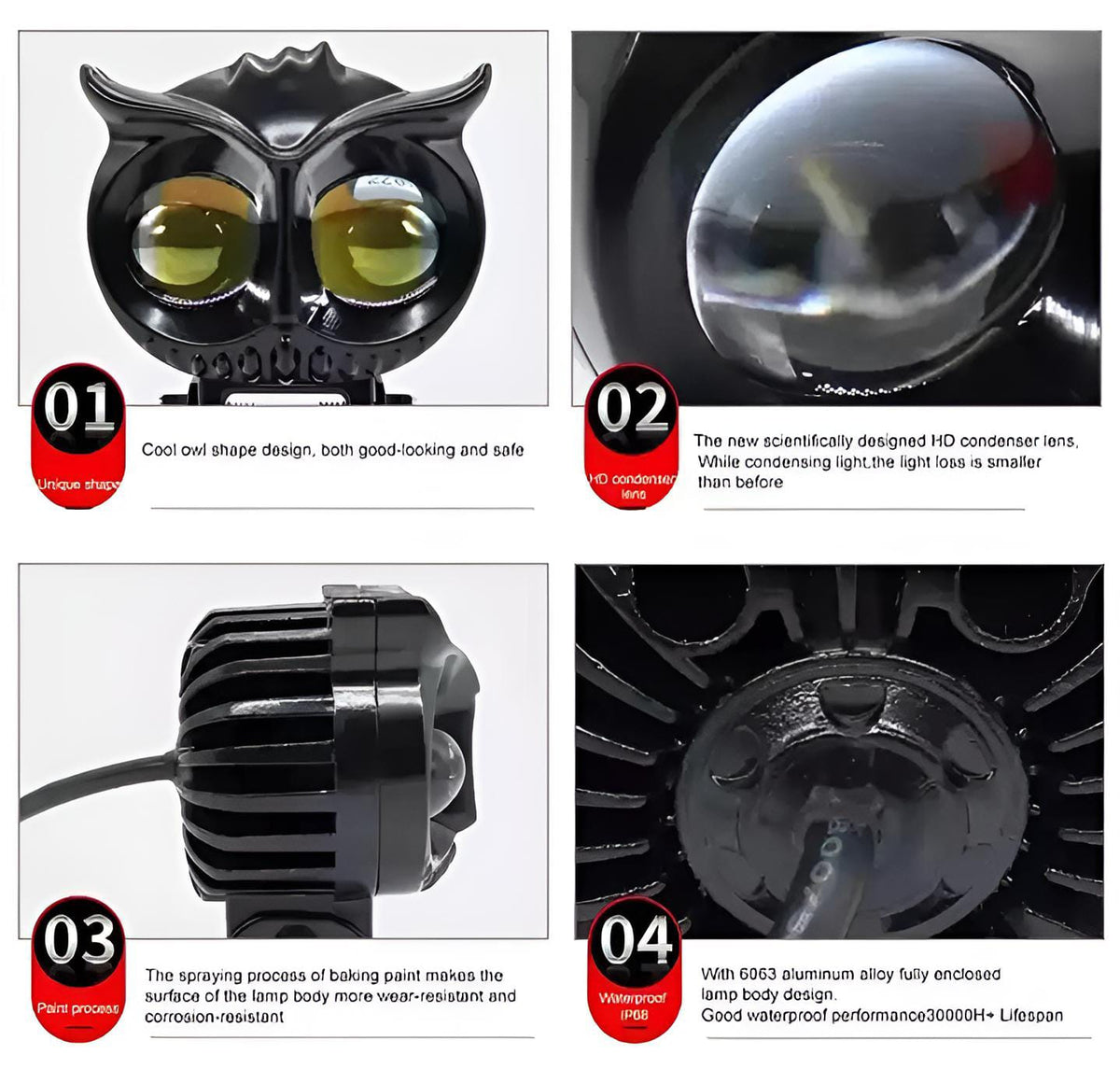 2 Pcs OWL Shape Fog Light – Yellow/White Flash, High & Low Beam, 40W HHC