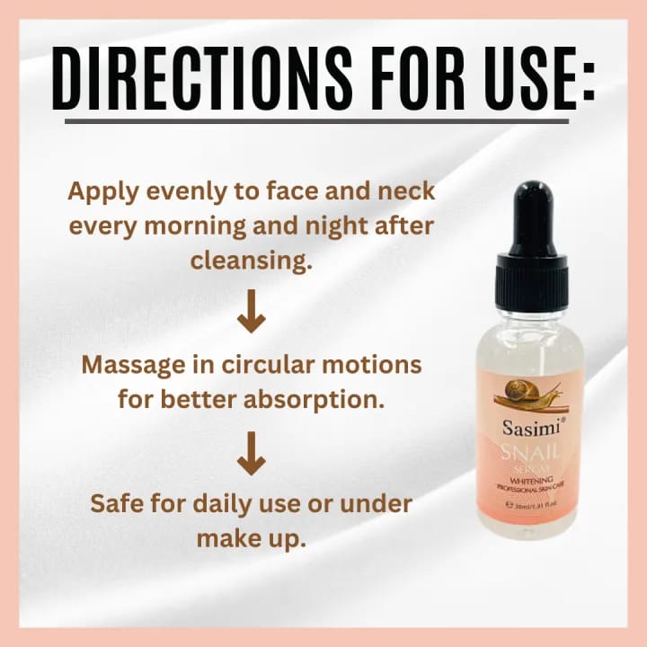 Sasimi Snail Serum High Quality Anti Aging Moisturizing & Whitening Serum For Pores & Acne 30Ml HHC