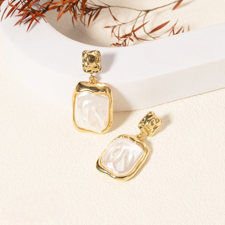 PXT-115 Elegant Korean Gold Foil Earrings with White Stone HHC