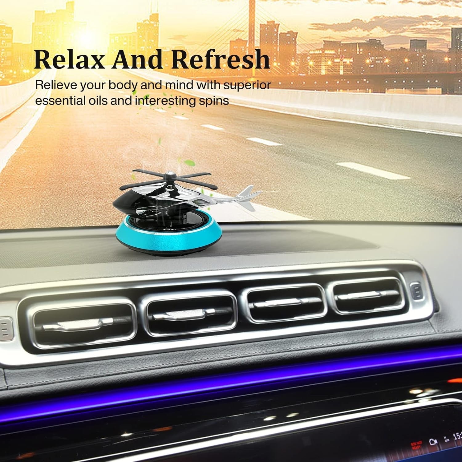 Solar Powered Car Aroma Diffuser Helicopter Air Freshener HHC