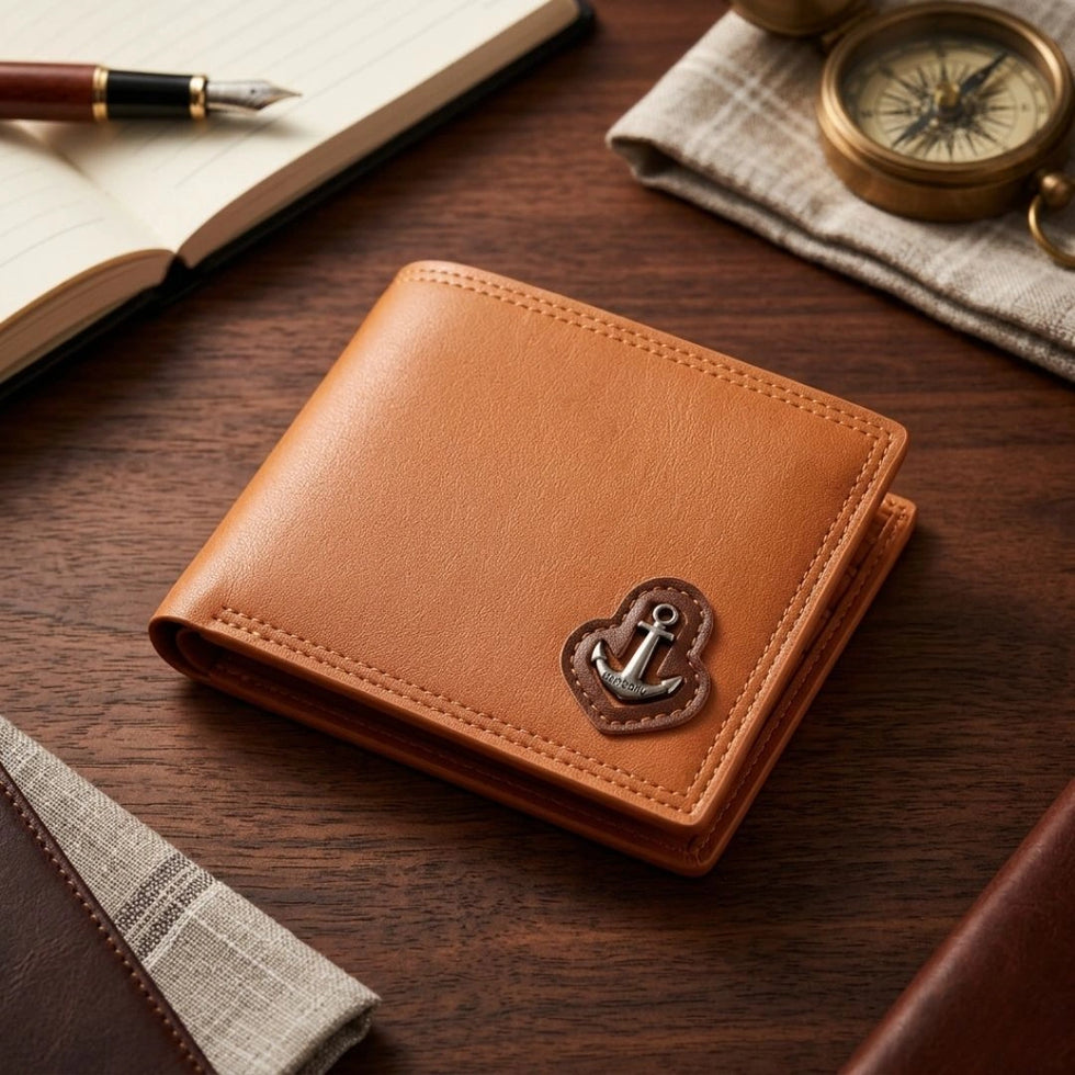 Anchor Emblem Bifold Leather Wallet with Box HHC