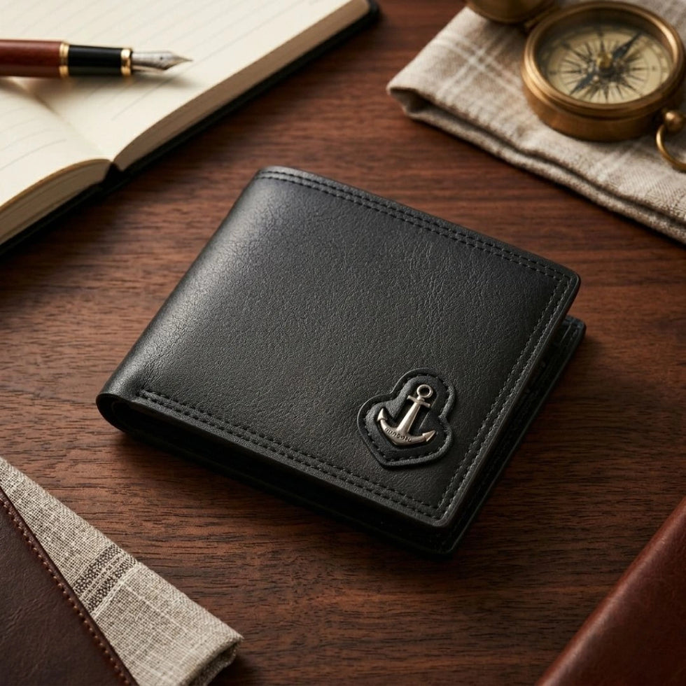 Anchor Emblem Bifold Leather Wallet with Box HHC