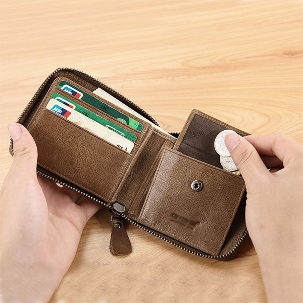 GOL Zip Leather Wallet for Men – Compact Wallet with Coin Pocket HHC