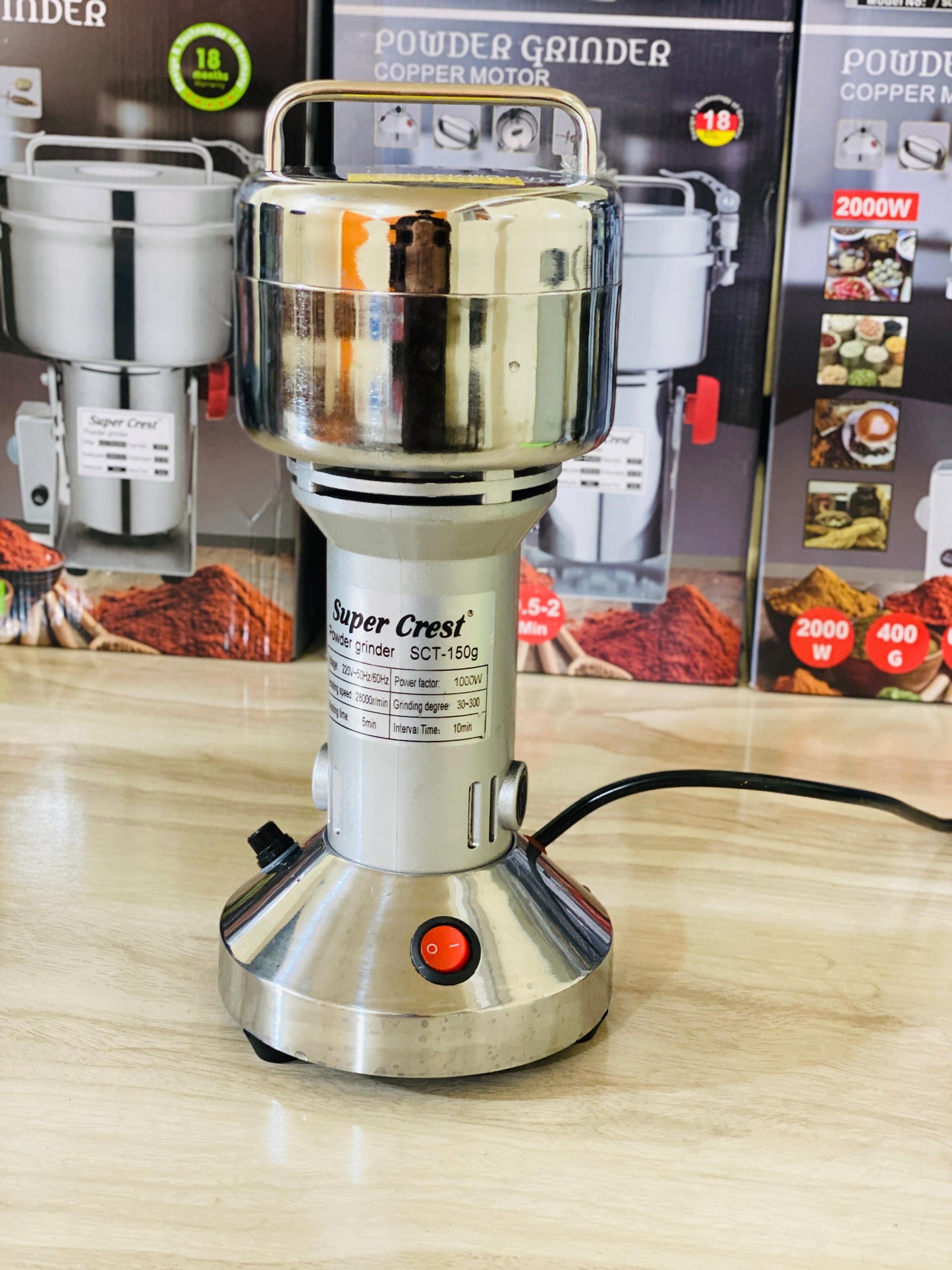 Super Crest SCT 150G Powder Grinder – 1000W Copper Motor, 28,000 RPM HHC