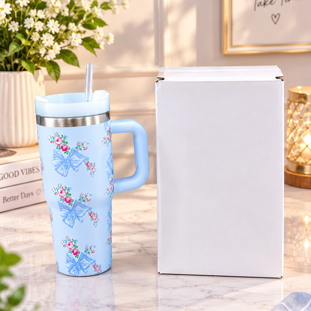 Stanley Style Blue Floral Print Tumbler HHC