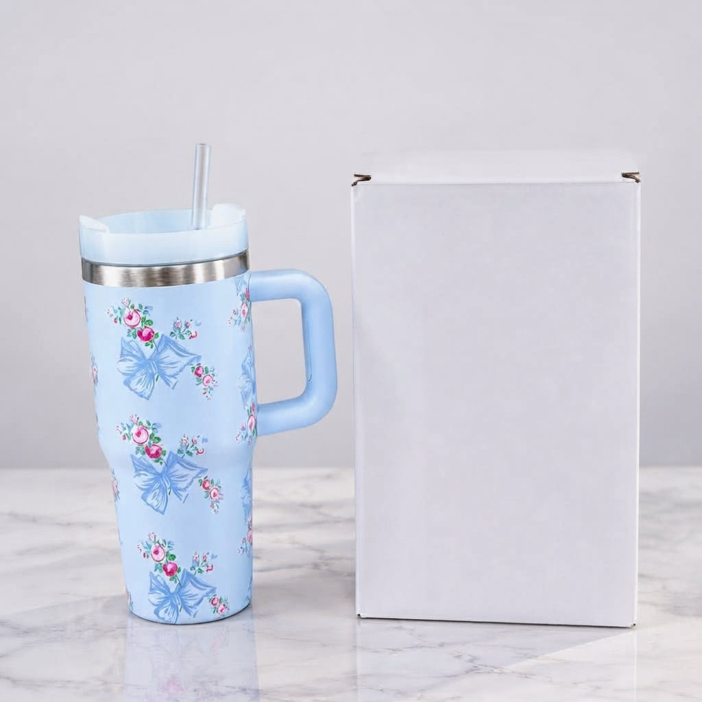 Stanley Style Blue Floral Print Tumbler HHC