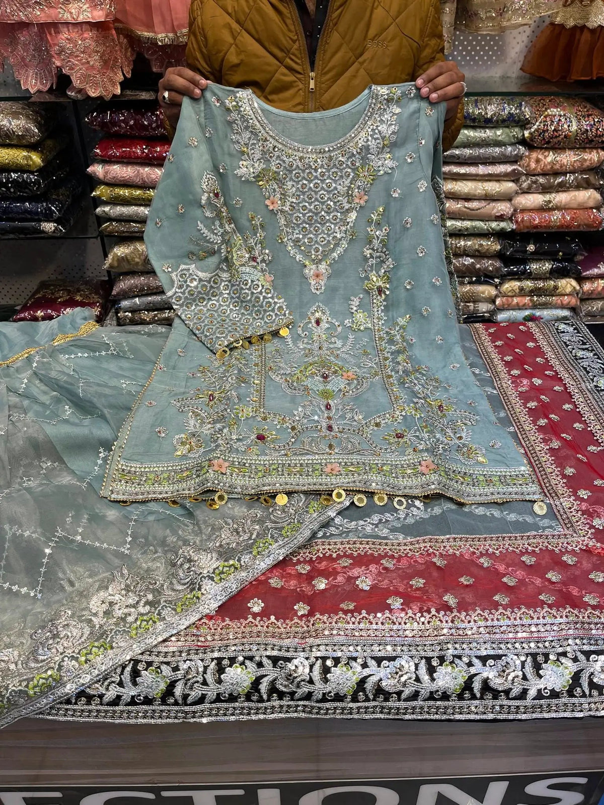 Gray Color Embroidered Gharara Dress Rida's Collection