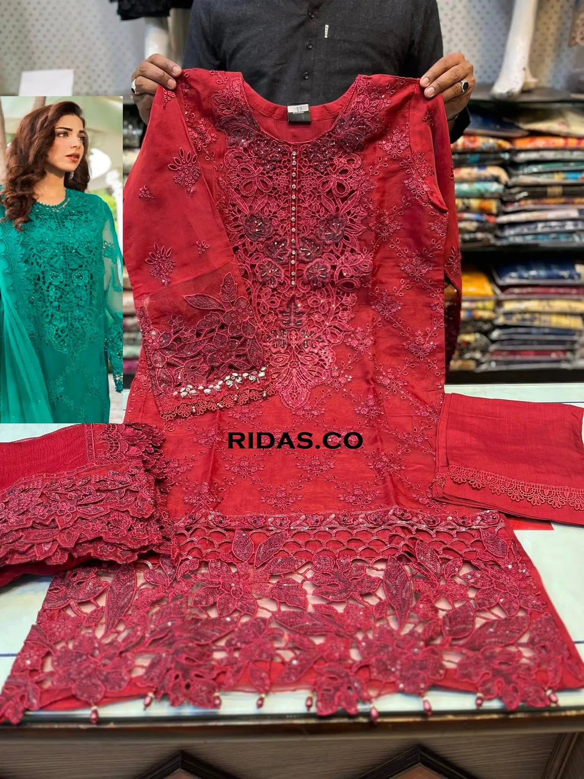 Maria b red color embroidered dress Mansooj