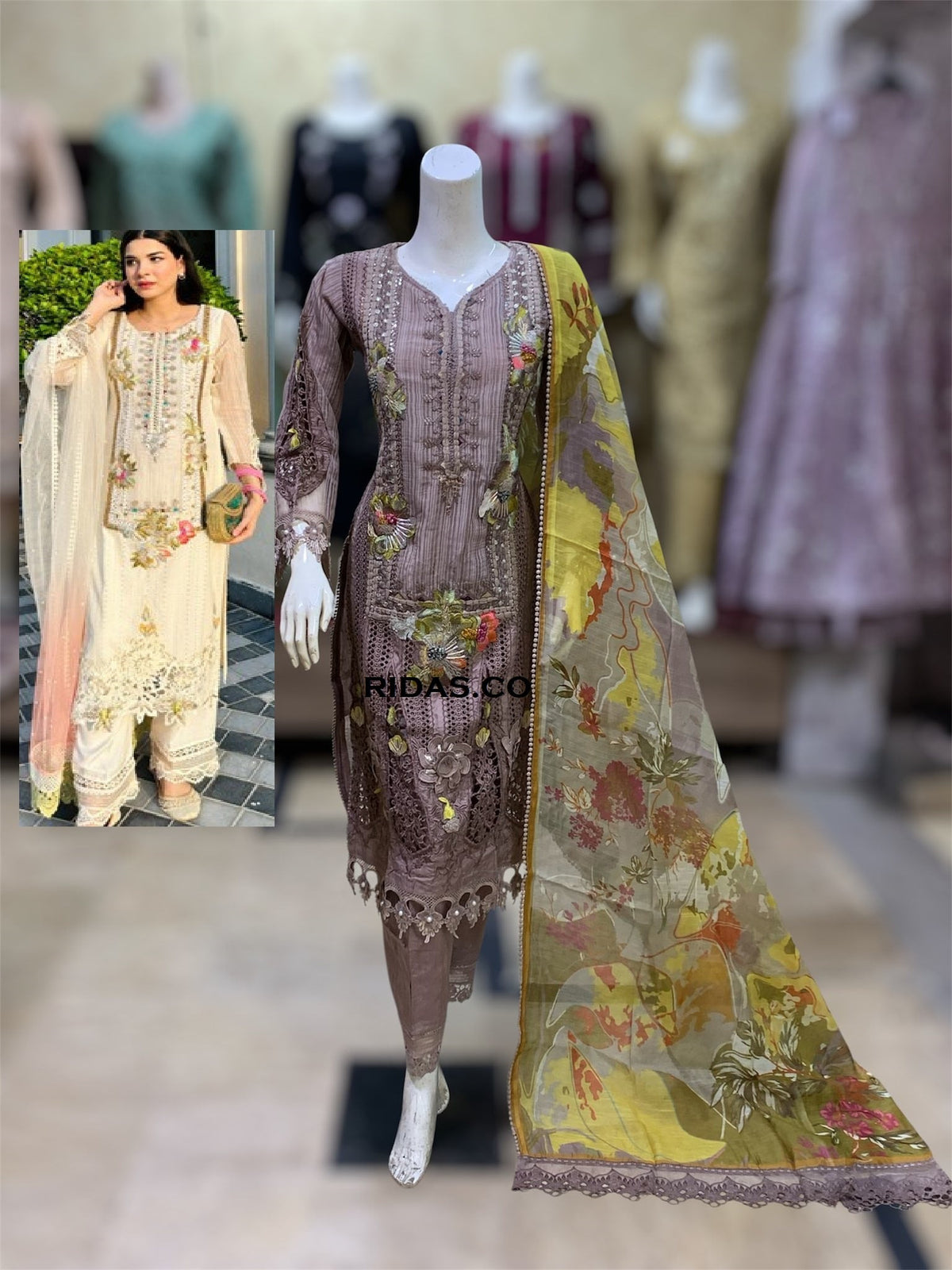 Khuda baksh brown color embroidered dress Mansooj