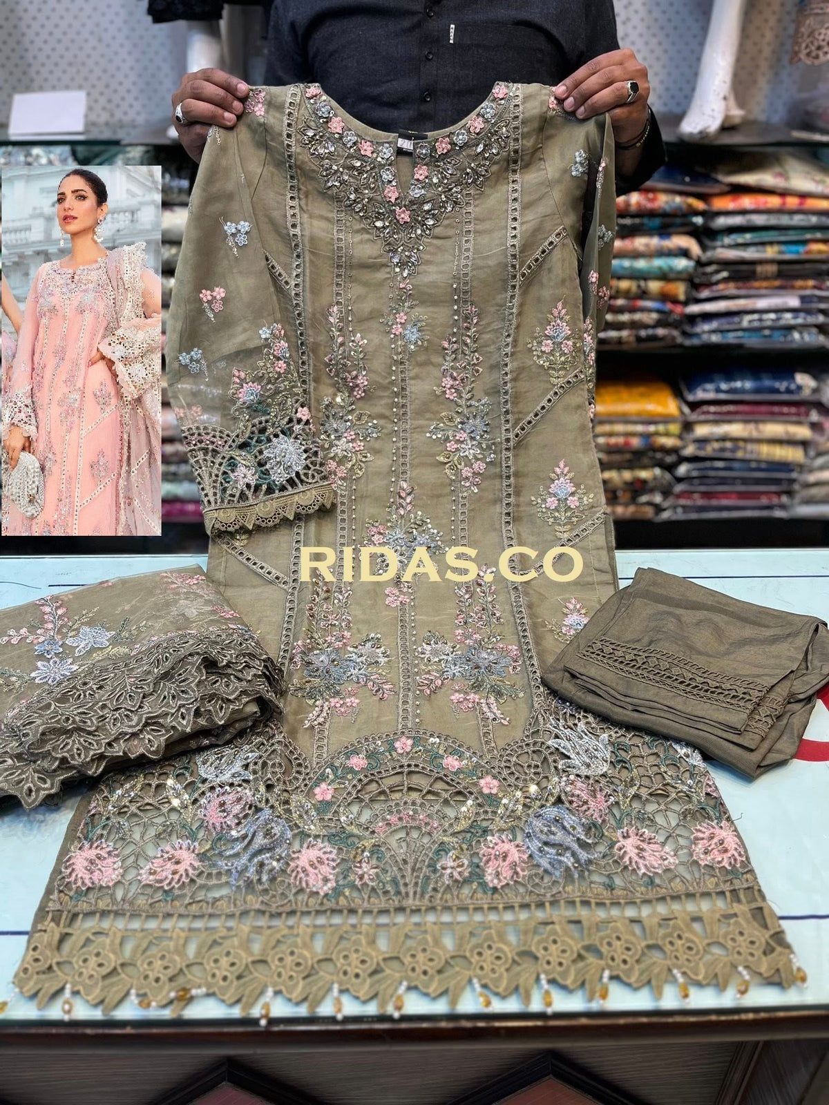 Maria b mouse color embroidered dress Mansooj