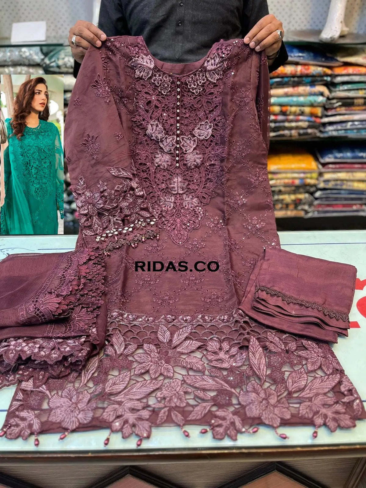 Maria b purple color embroidered dress Mansooj