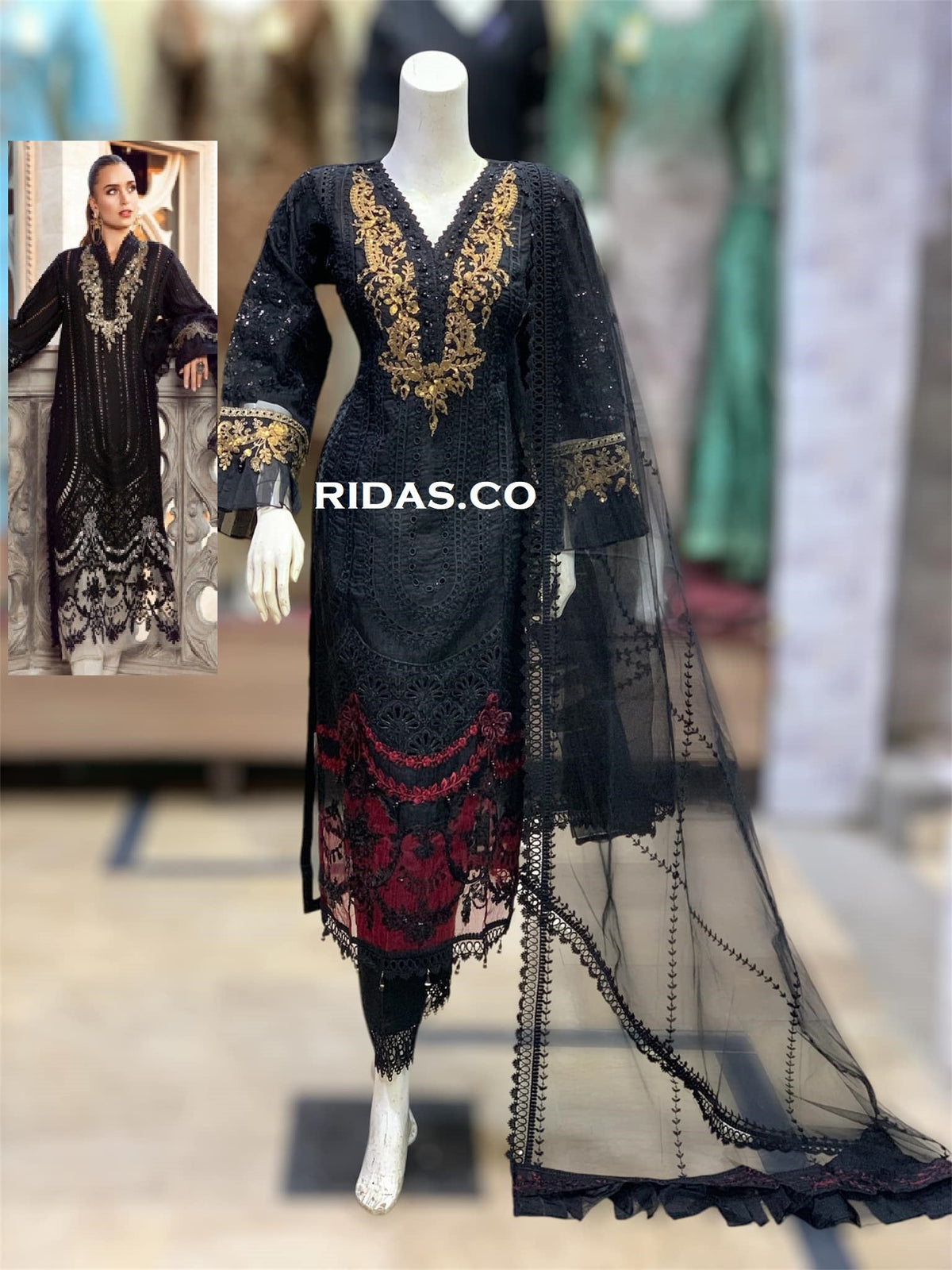 Maria b black color embroidered dress Mansooj