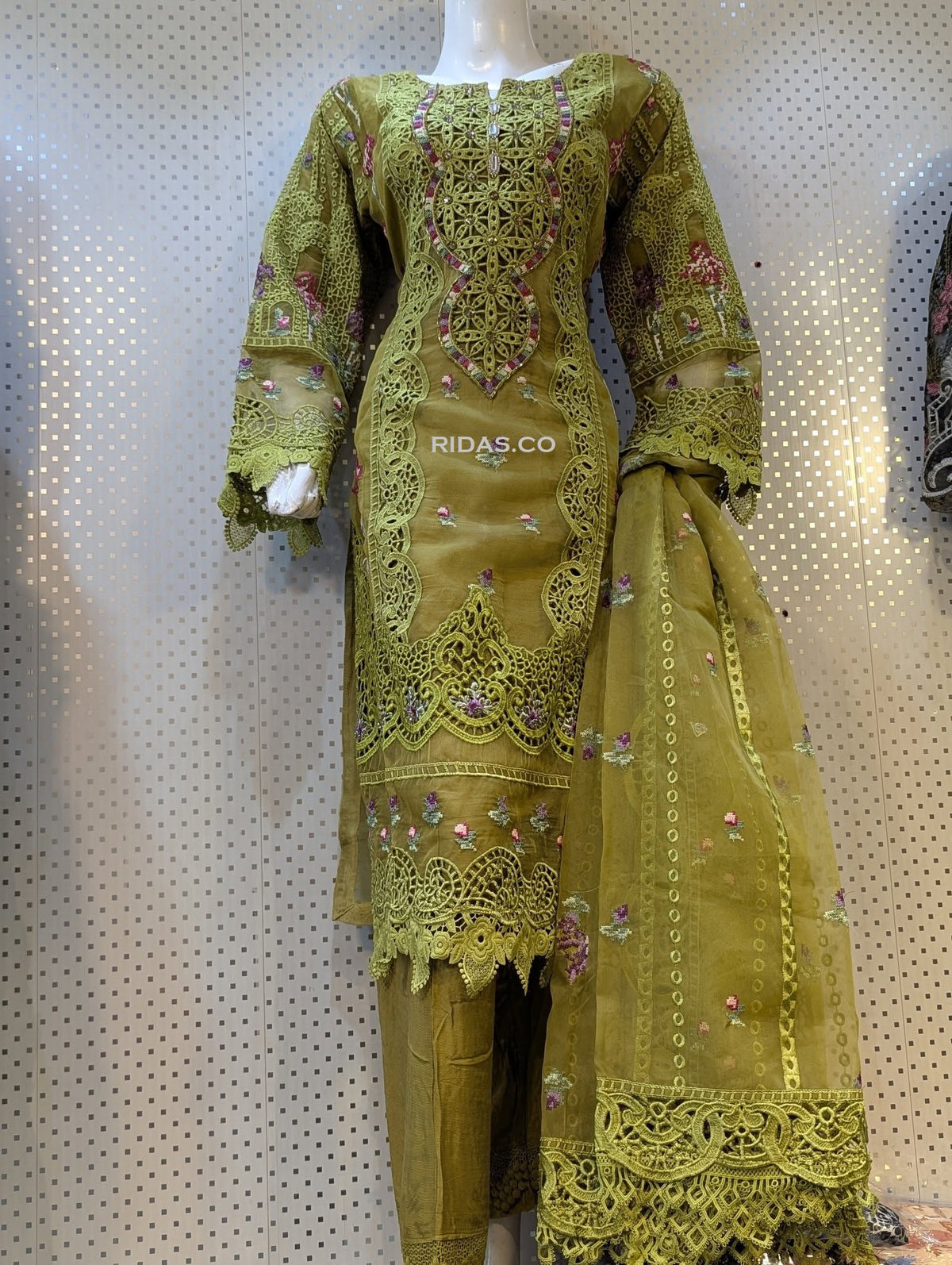 Maria b green color embroidered dress Mansooj