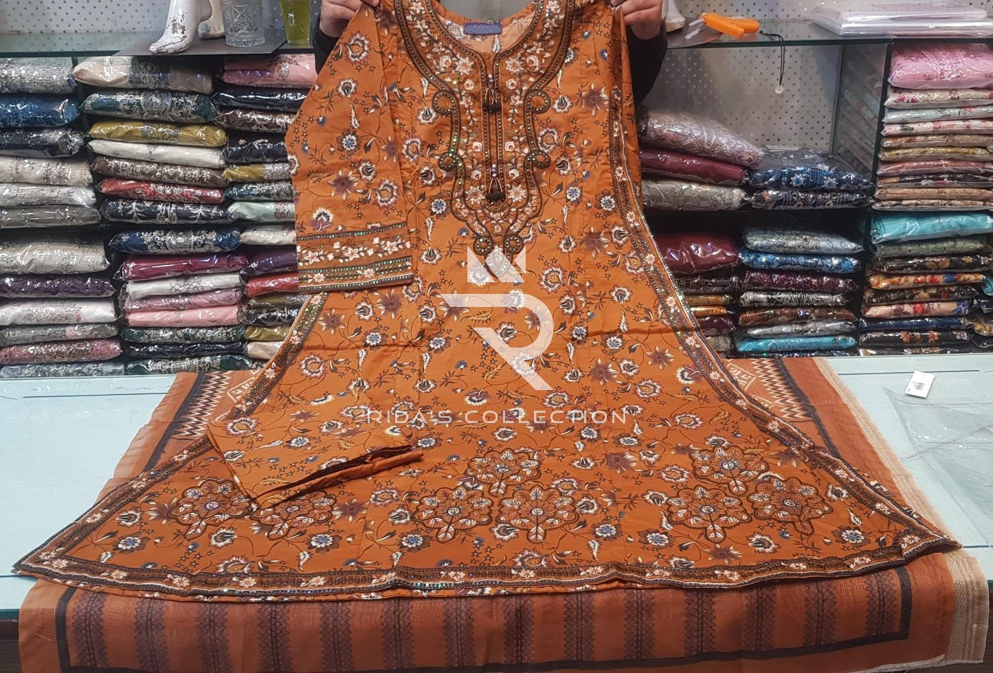 brown Color embroidered lawn dress