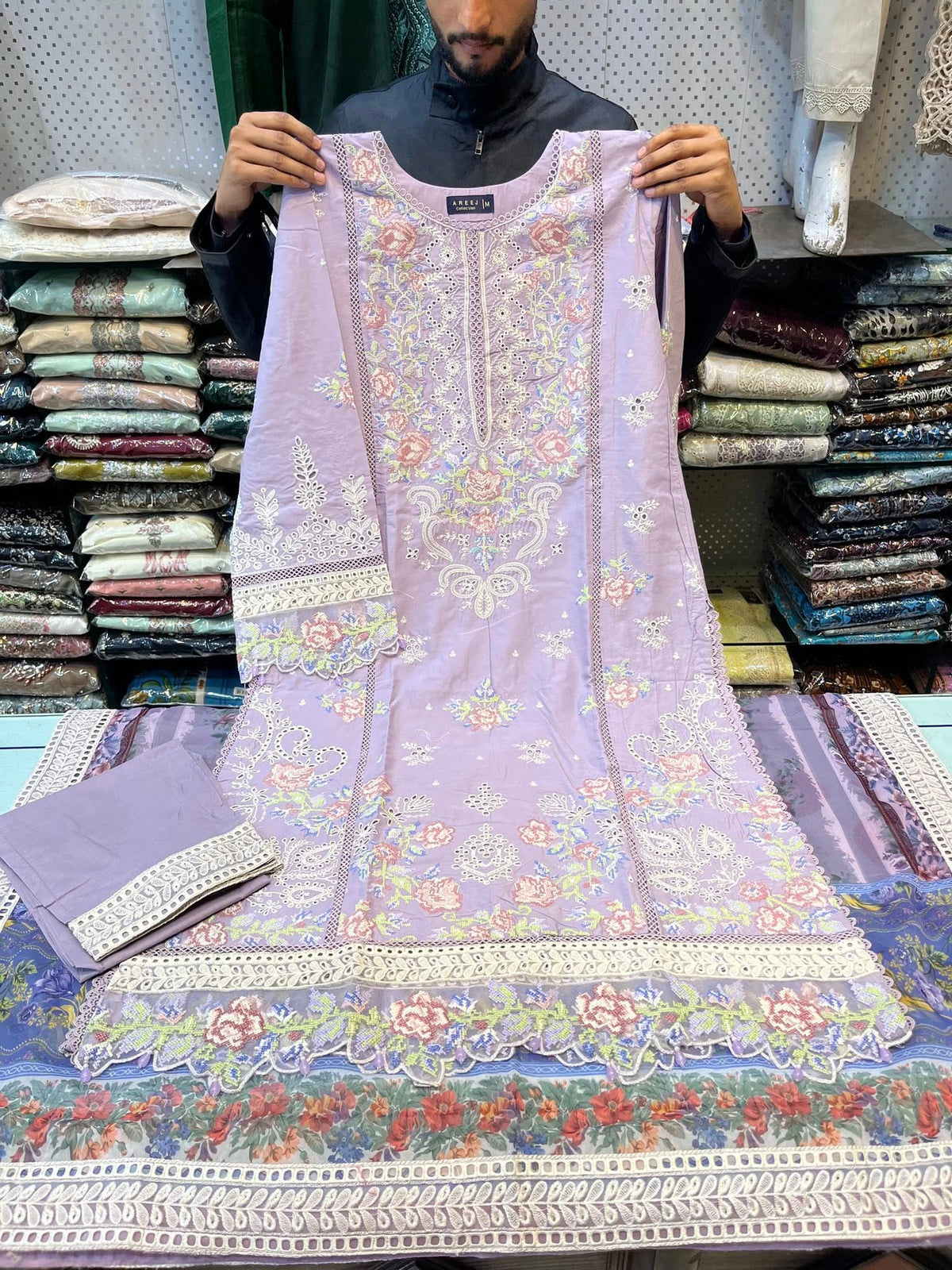 Lilac Color embroidered lawn dress Areej