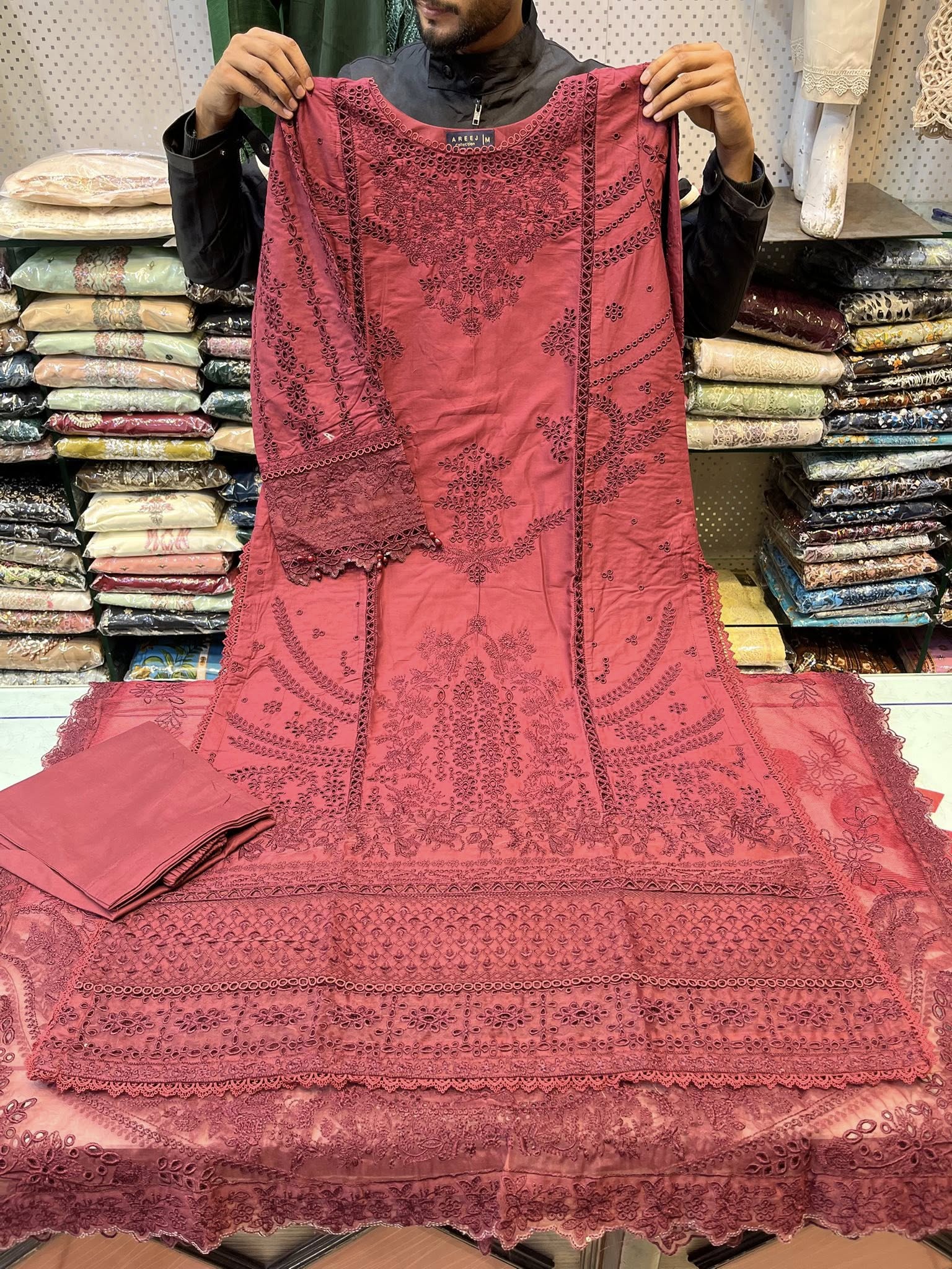 Maroon Color embroidered lawn dress Areej