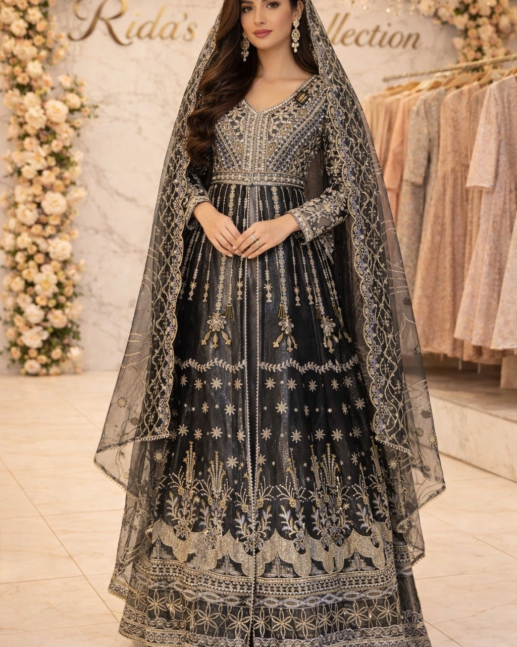Black Color Embroidered Maxi Rida's Collection