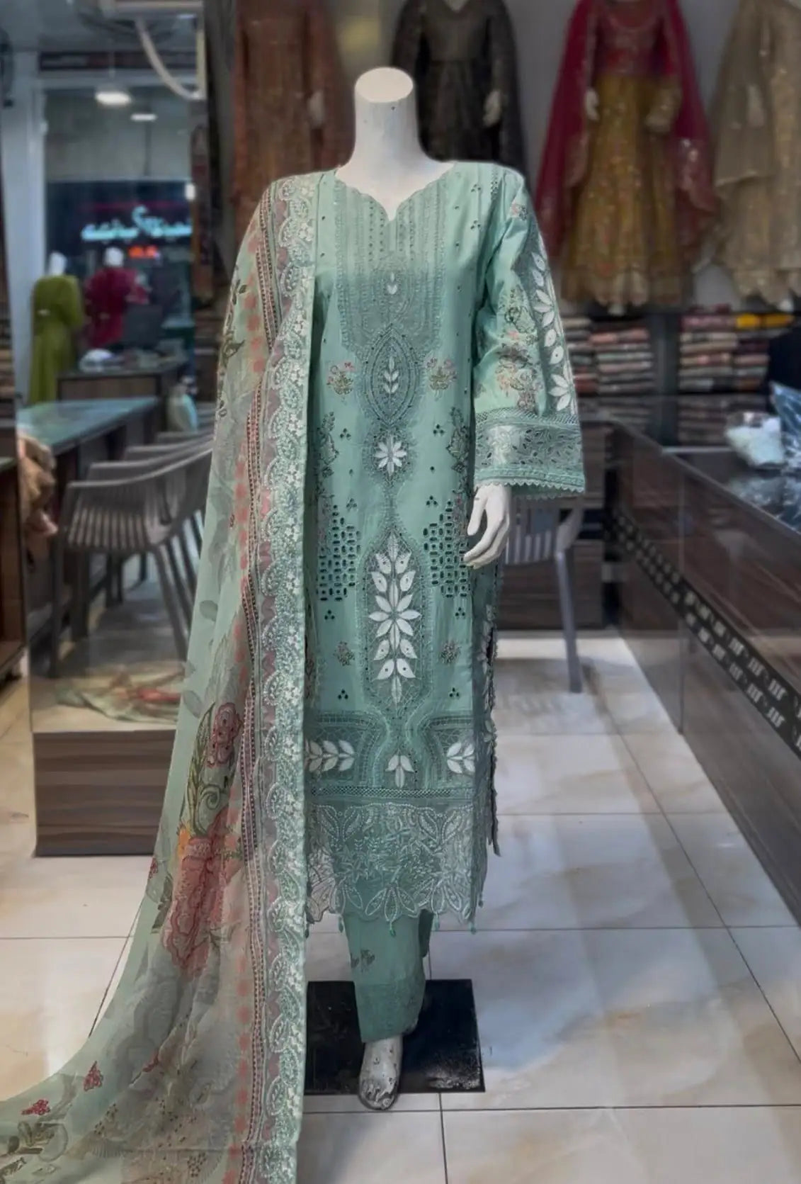 Pistachio embroidered lawn dress ARJ12 Areej
