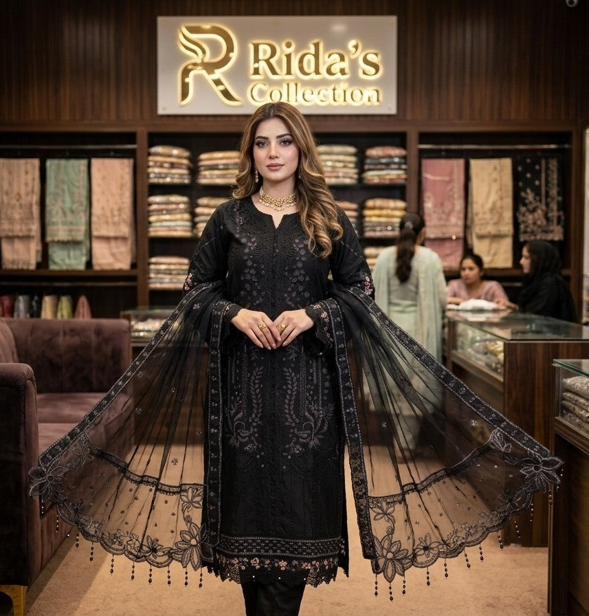 black embroidered lawn dress ARJ13 Areej