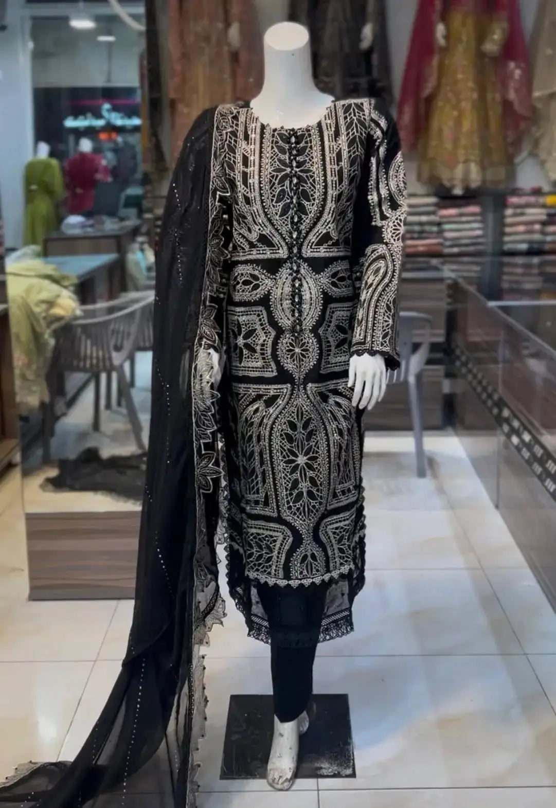 black embroidered lawn dress ARJ05 Areej