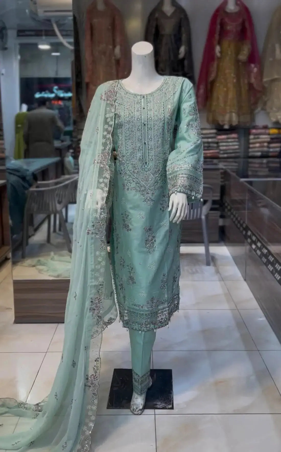 Aqua embroidered lawn dress ARJ08 Areej