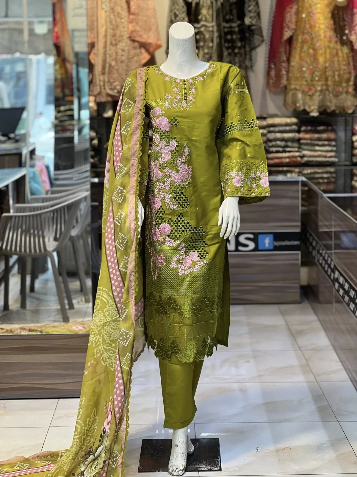 Green Lawn Dress side embroidery Mr Haroon