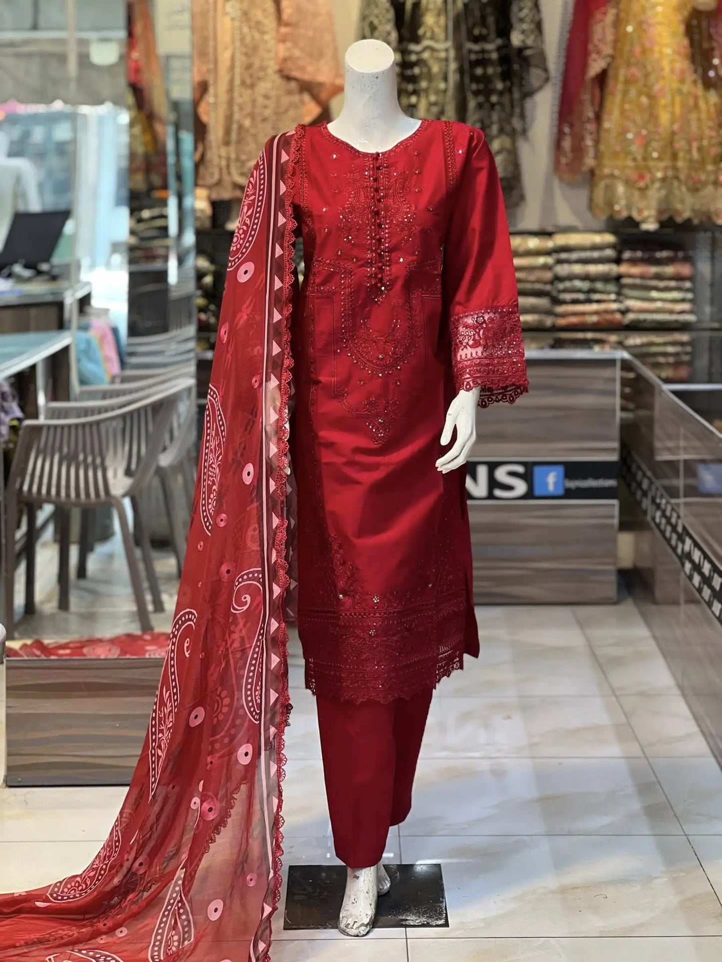 Deep Red Lawn Dress Mr Haroon