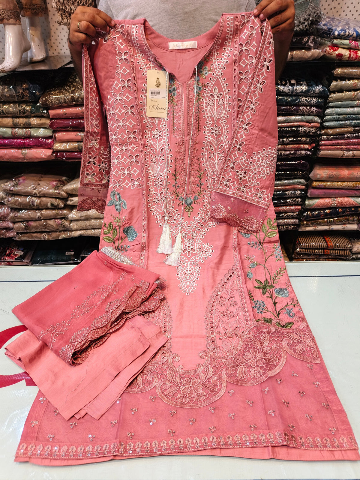 Peach color viscous embroidered dress 05 AB Kids