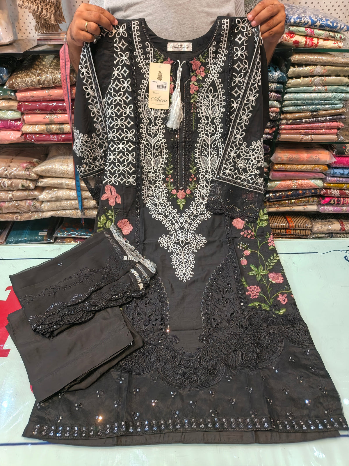 Black color viscous embroidered dress 06 AB Kids