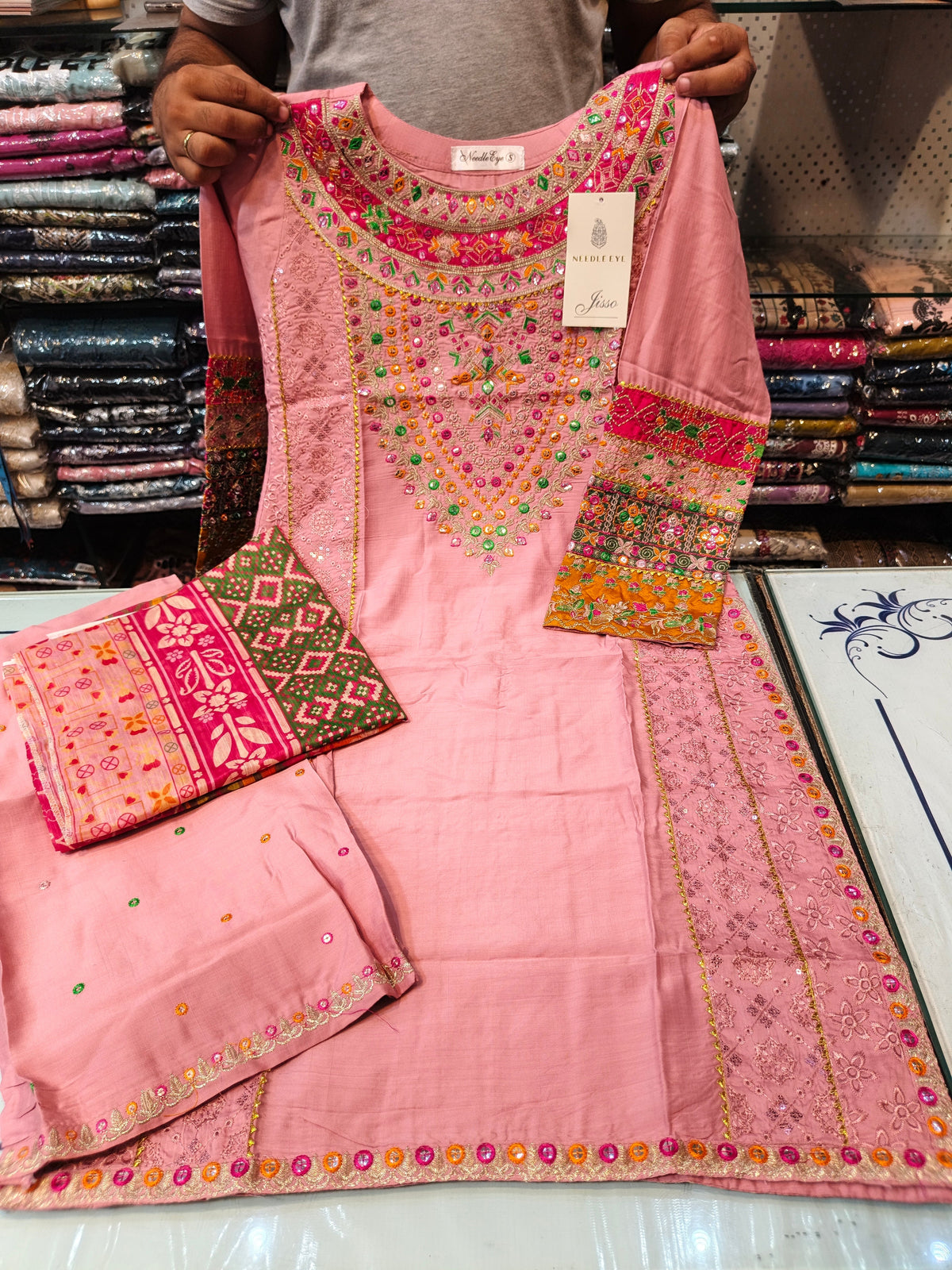 Peach color viscous embroidered dress 16 AB Kids
