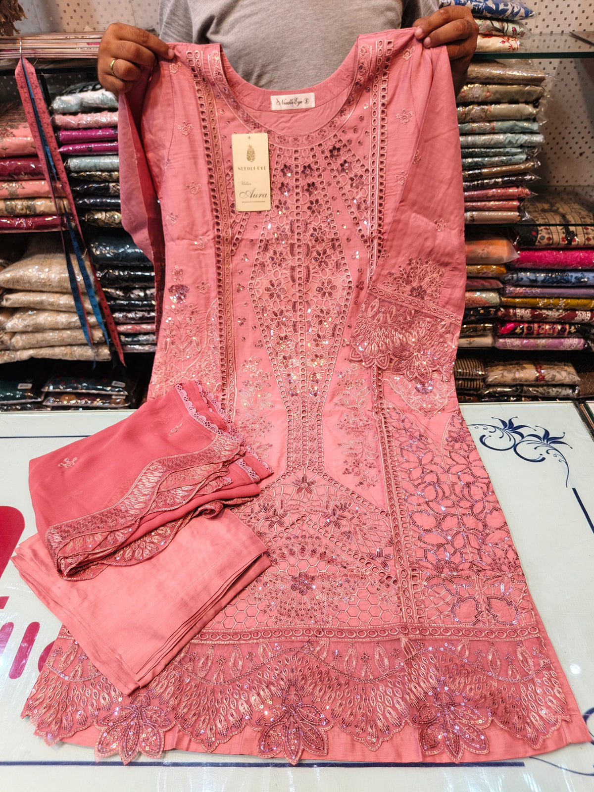Peach color viscous embroidered dress 23 AB Kids