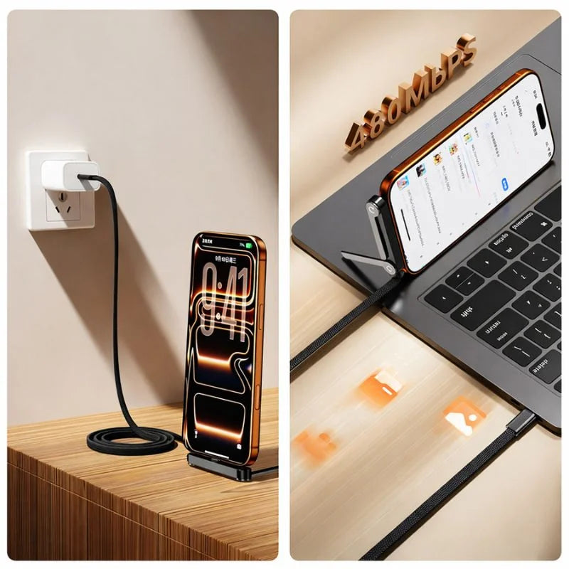 USB-C Fast Charging Cable with Foldable Phone Stand YMDS