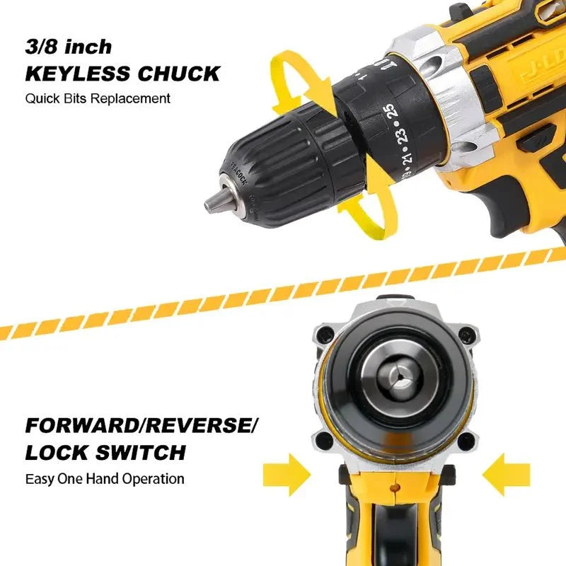 Cordless Drill Machine Kit with 2 Batteries & 26 Accessories YMDS