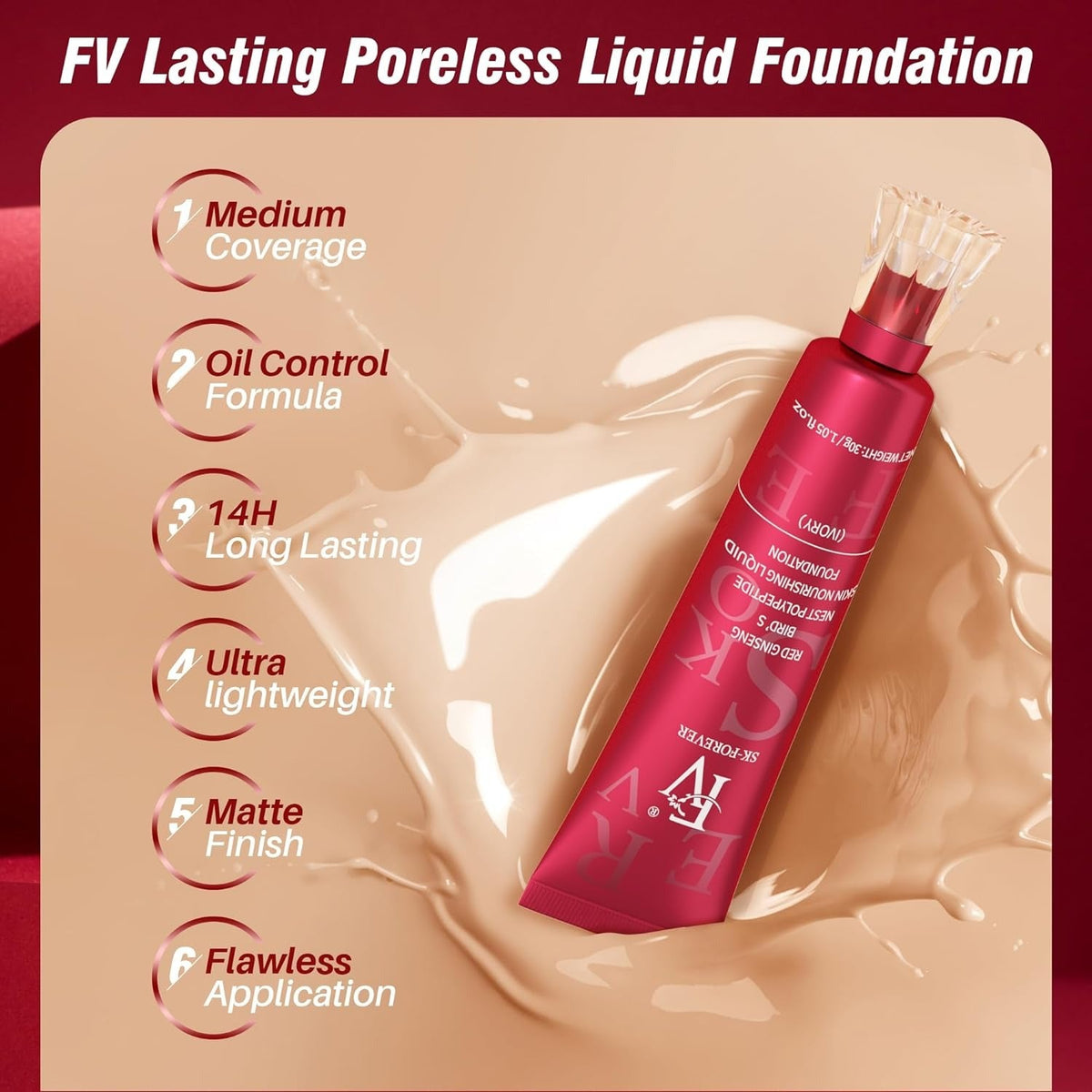 FV Liquid Foundation Oil control Waterproof Hydrating Makeup Base Cream ARDS