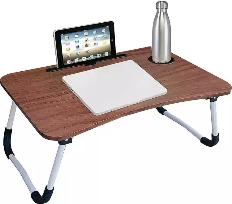 Laptop Table | Brown Color | Foldable Legs, Tablet Groove & Cup Slot YMDS