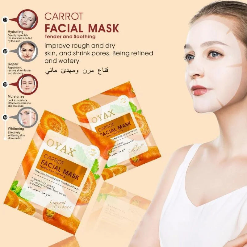 Pack of 2 | Beauty Skin Carrot Sheet Mask | Moisturizing, Brightening & Nourishing Facial Mask YMDS