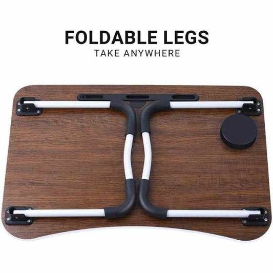 Laptop Table | Brown Color | Foldable Legs, Tablet Groove & Cup Slot YMDS
