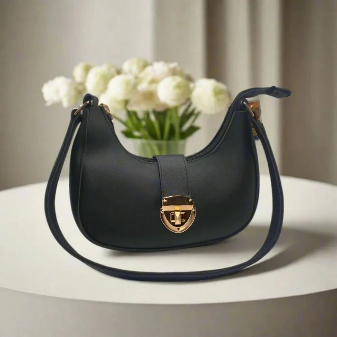 Crescent Leather Luxury Shoulder Bag for Women | Black YMDS