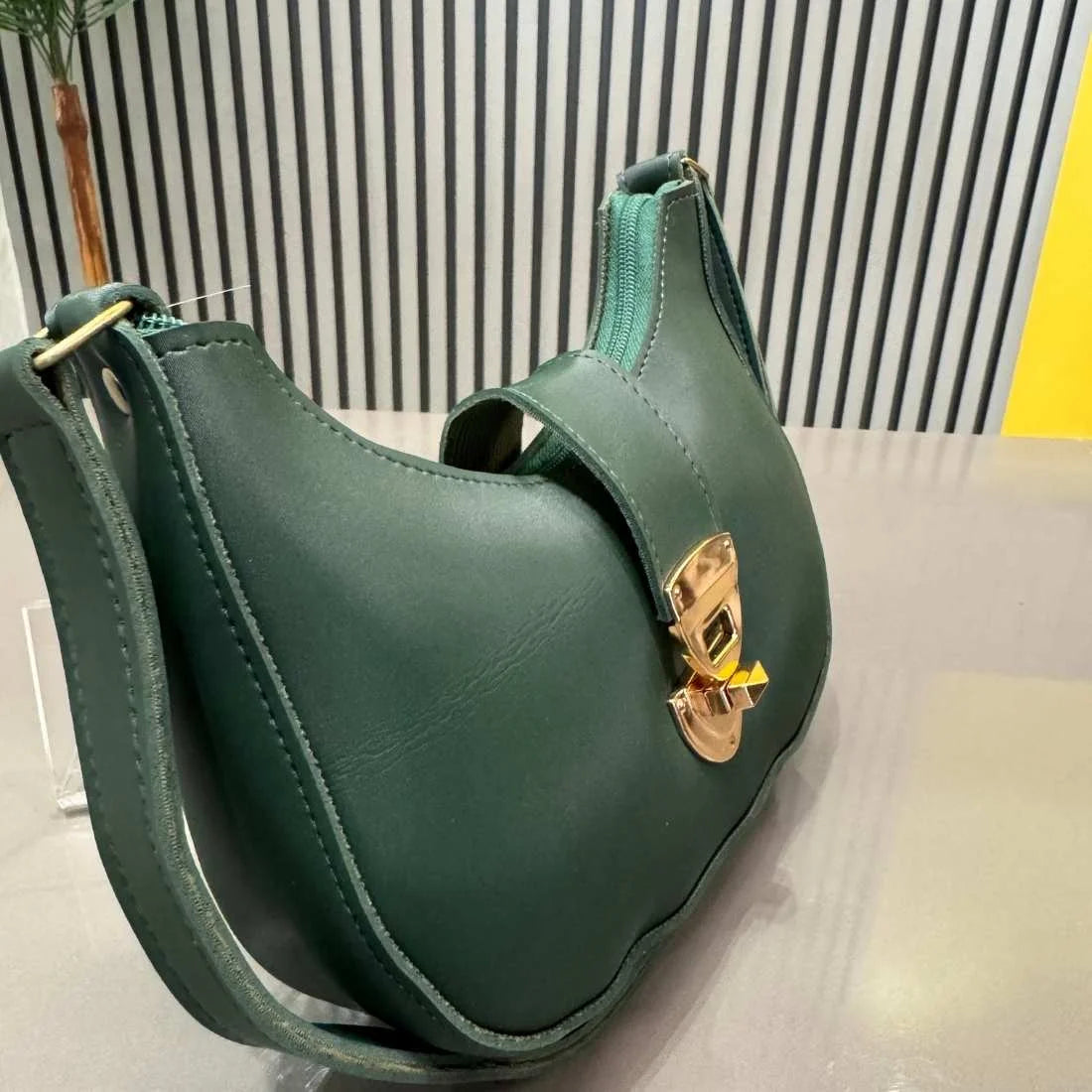 Crescent Leather Luxury Shoulder Bag for Women | Deep Green YMDS