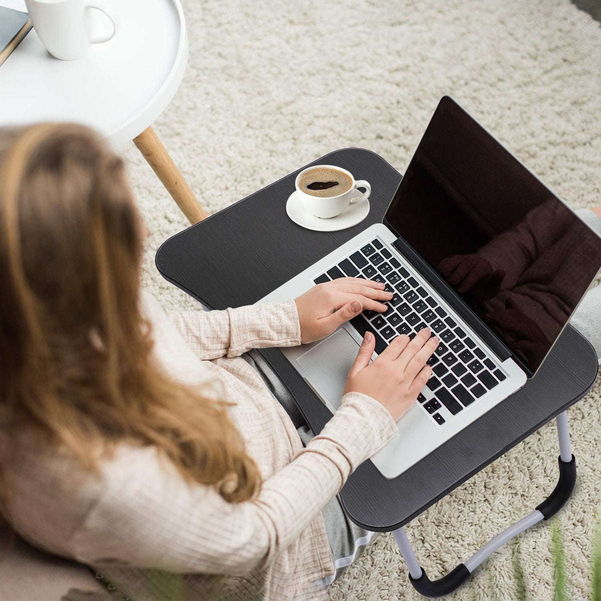 Laptop Table | Black Color | Foldable Legs, Tablet Groove & Cup Slot YMDS