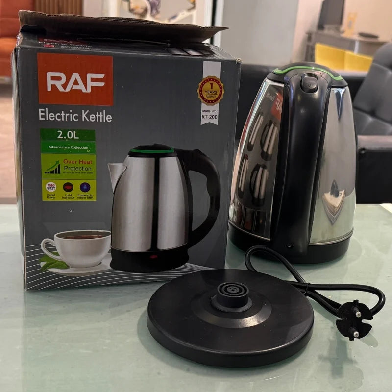 RAF KT-200 Automatic Electric Kettle 2 Liter Stainless Steel Cordless 1500W with Overheat Protection YMDS