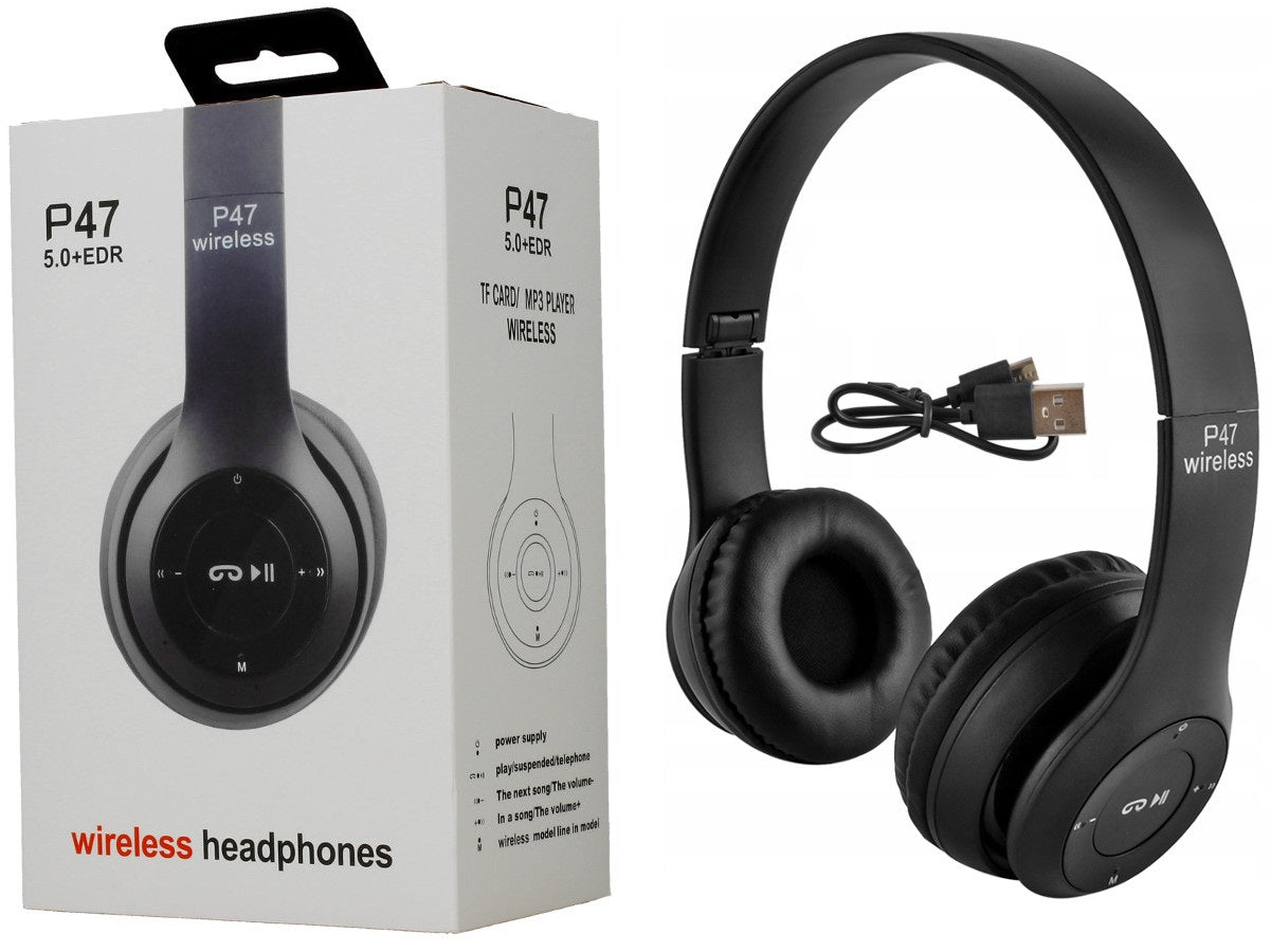 P47 Wireless Headphones | Bluetooth Foldable Headset | Stereo Sound | FM Radio & TF Card Support | Built-in Microphone YMDS