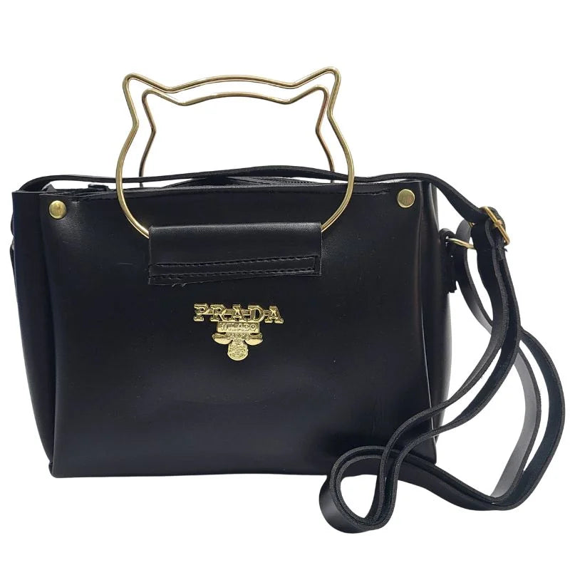 Black Elegant Cat Handle Handbag for Girls & Ladies YMDS