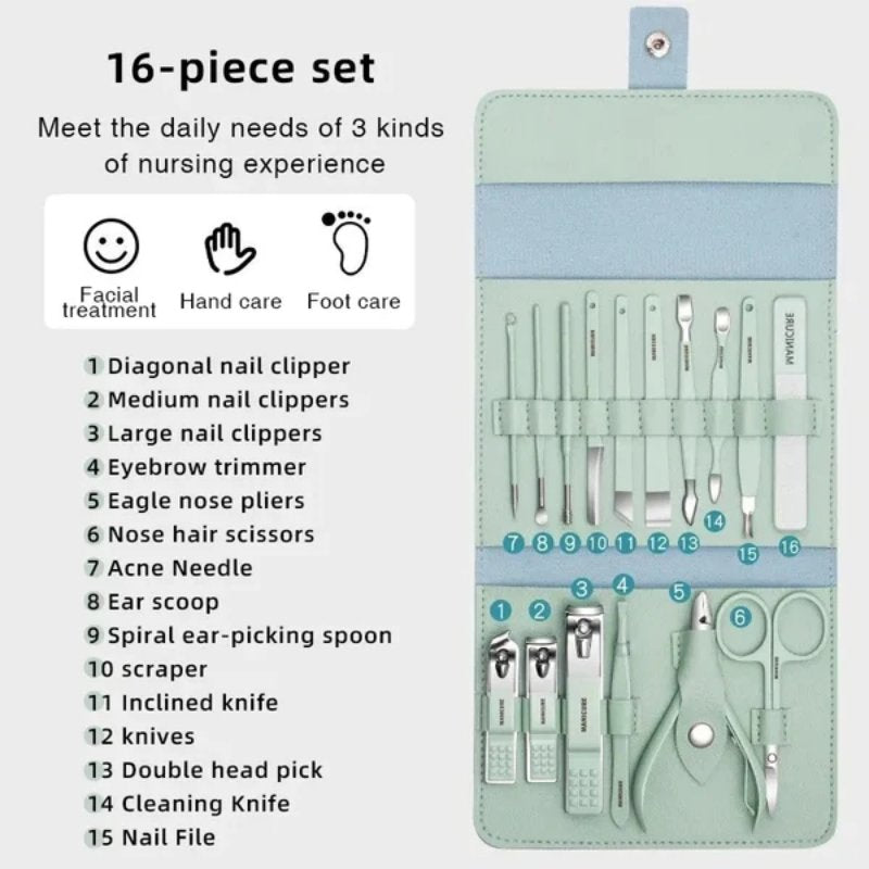 16 Pcs Stainless Steel Manicure & Pedicure Set YMDS