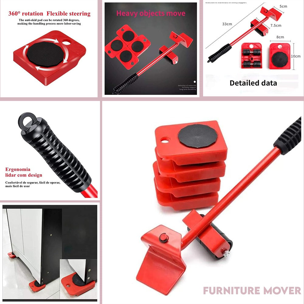 5-in-1 Heavy Furniture Mover Tool Set with Lifter & 360° Rollers YMDS