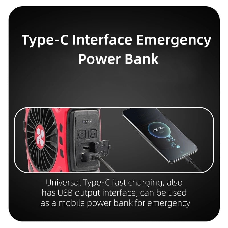 Multipurpose Rechargeable Desk & Camping Fan with LED Light, Flashlight & Power Bank YMDS