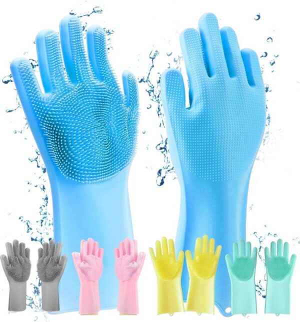 Reusable Silicone Washing Gloves with Built-In Scrubber for Kitchen YMDS