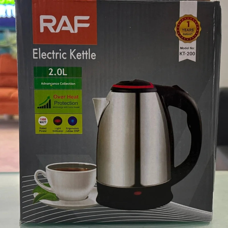 RAF KT-200 Automatic Electric Kettle 2 Liter Stainless Steel Cordless 1500W with Overheat Protection YMDS