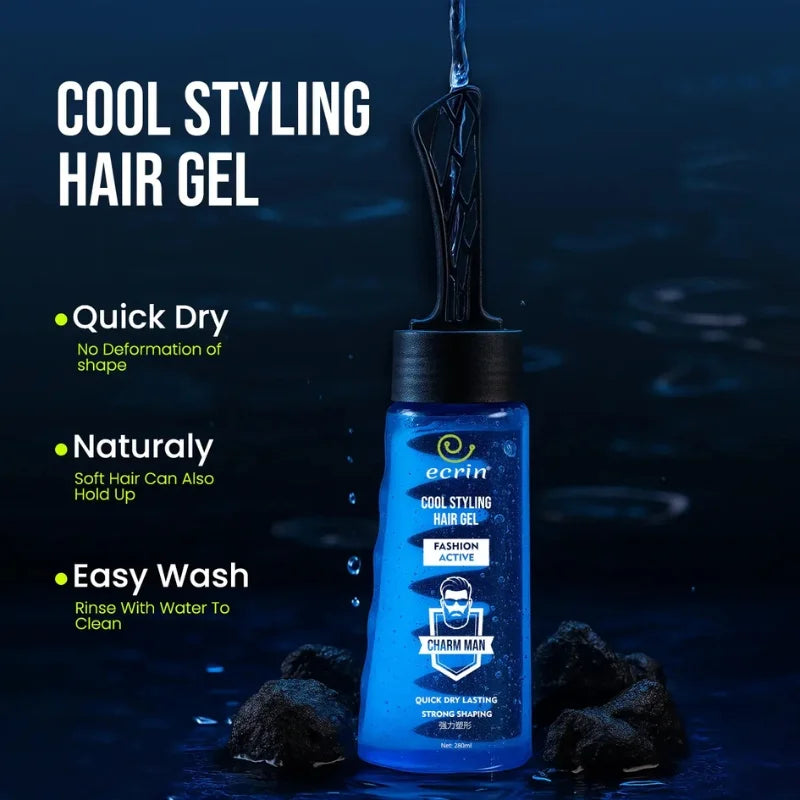 ECRIN Cool Styling Hair Gel 280ml with Active Collagen Strong Hold & Cool Fresh Effect YMDS